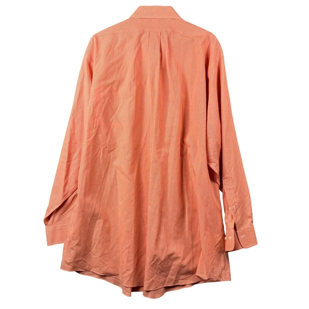 Brooks Brothers Mens 18.5 34/35 Orange Gingham 100% Supima Cotton Non-Iron Shirt - Picture 3 of 8